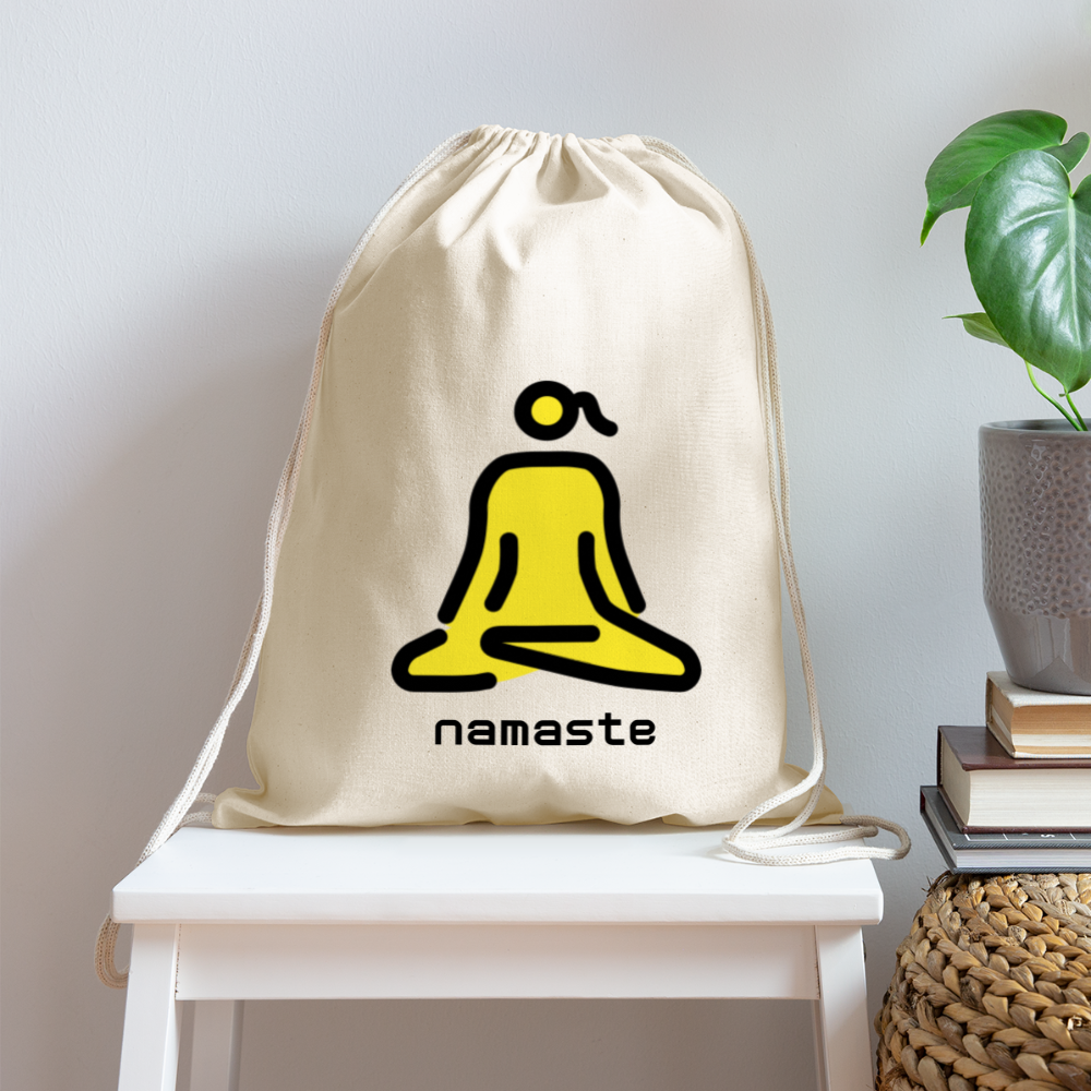 Customizable Woman in Lotus Position Moji + Namaste Text Drawstring Back Pack (18x14) - Emoji.Express - natural