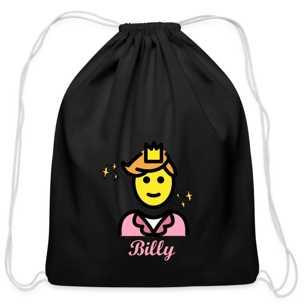 Customizable Man Wearing Crown + Sparkle Moji + Billy Text Drawstring Back Pack (18x14) - Emoji.Express - black