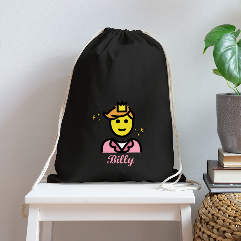 Customizable Man Wearing Crown + Sparkle Moji + Billy Text Drawstring Back Pack (18x14) - Emoji.Express - black