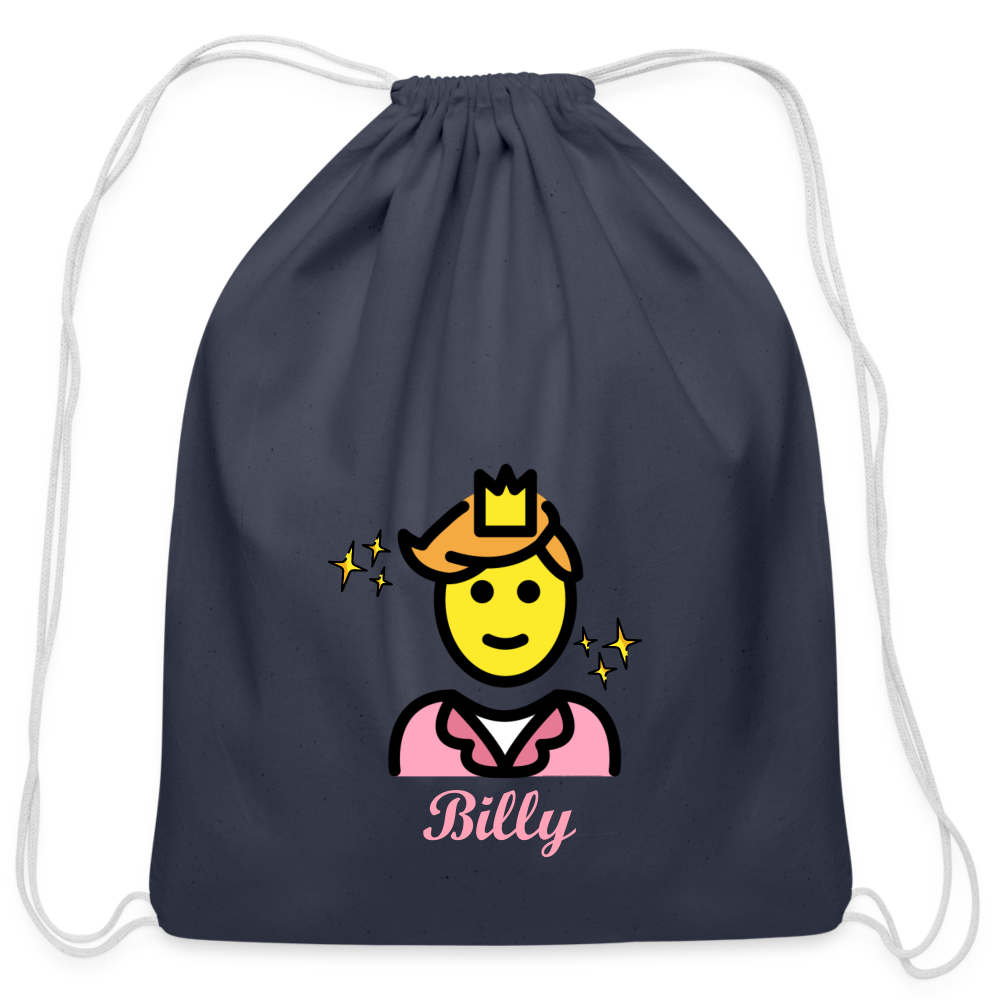Customizable Man Wearing Crown + Sparkle Moji + Billy Text Drawstring Back Pack (18x14) - Emoji.Express - navy
