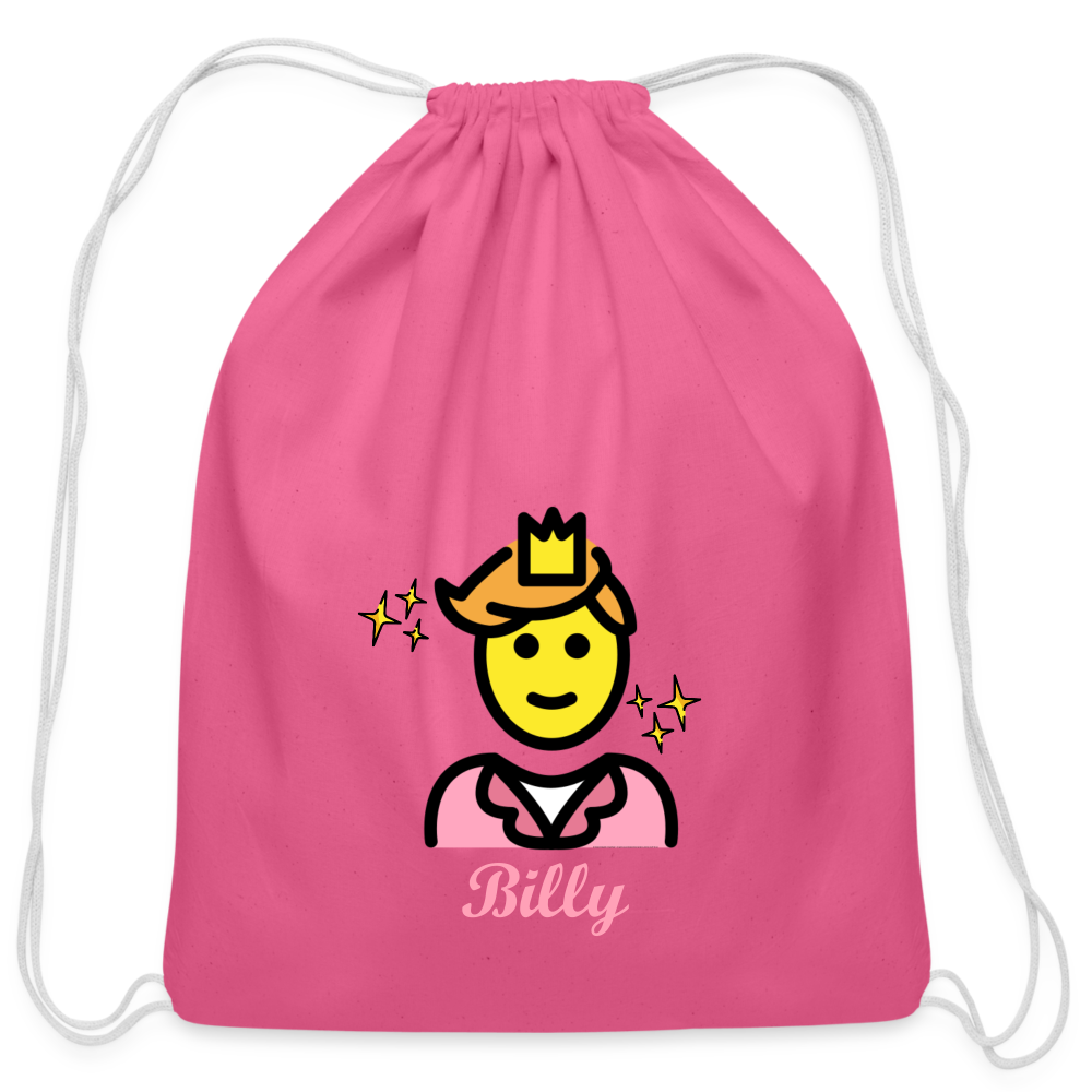 Customizable Man Wearing Crown + Sparkle Moji + Billy Text Drawstring Back Pack (18x14) - Emoji.Express - pink