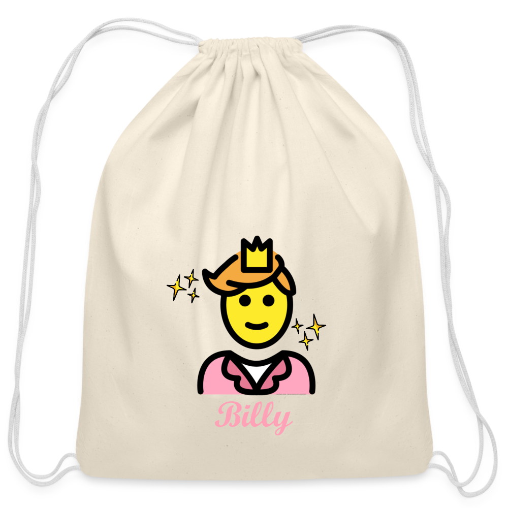 Customizable Man Wearing Crown + Sparkle Moji + Billy Text Drawstring Back Pack (18x14) - Emoji.Express - natural