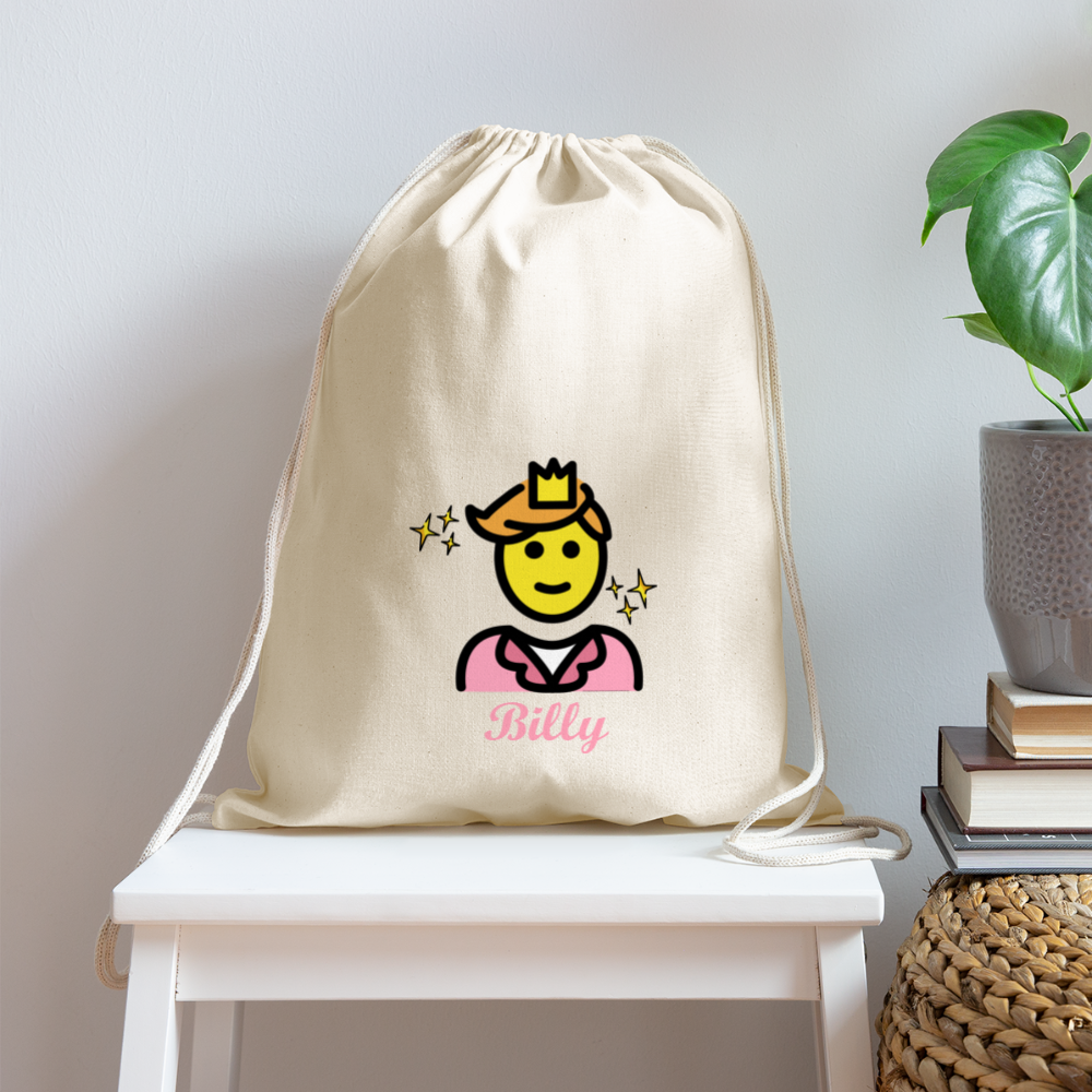 Customizable Man Wearing Crown + Sparkle Moji + Billy Text Drawstring Back Pack (18x14) - Emoji.Express - natural