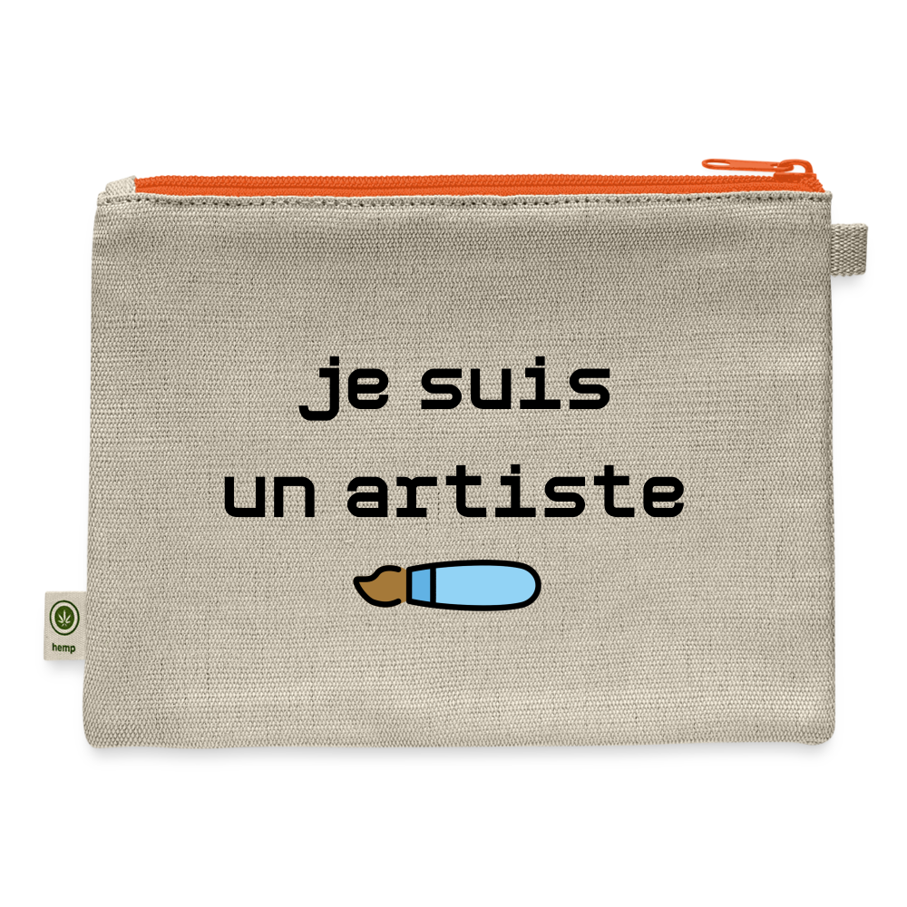 Customizable Artist + Paintbrush Moji + Je Suis Un Artiste Text (Two-Sided Print) Carry All Hemp Pouch - Emoji.Express - natural/orange