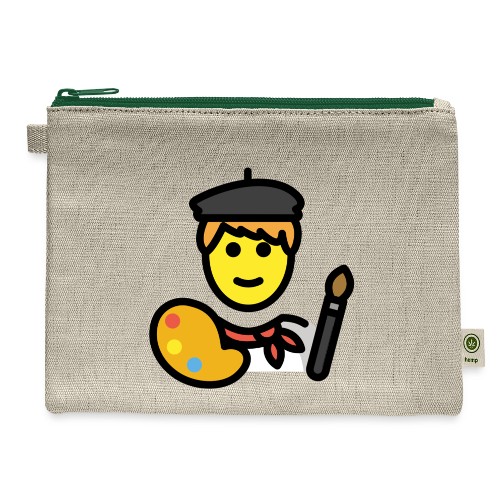 Customizable Artist + Paintbrush Moji + Je Suis Un Artiste Text (Two-Sided Print) Carry All Hemp Pouch - Emoji.Express - natural/green
