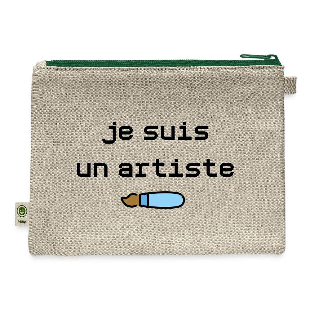 Customizable Artist + Paintbrush Moji + Je Suis Un Artiste Text (Two-Sided Print) Carry All Hemp Pouch - Emoji.Express - natural/green