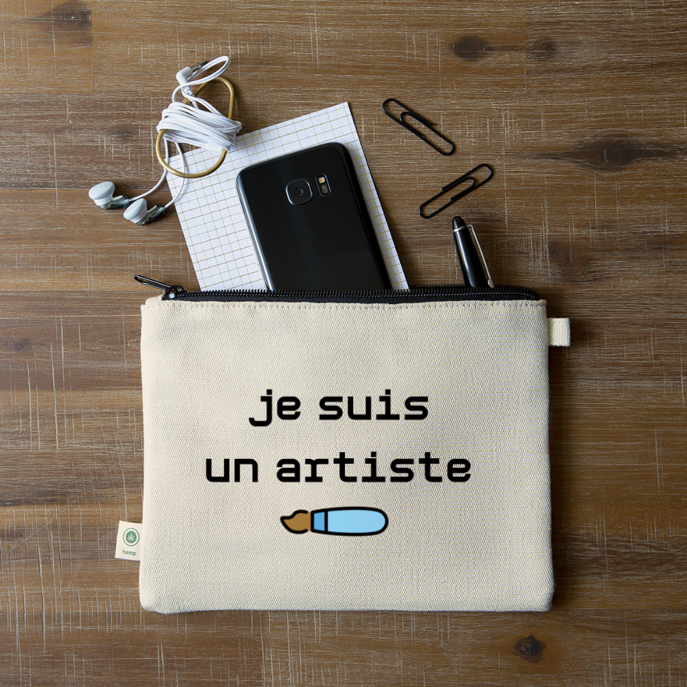 Customizable Artist + Paintbrush Moji + Je Suis Un Artiste Text (Two-Sided Print) Carry All Hemp Pouch - Emoji.Express - natural