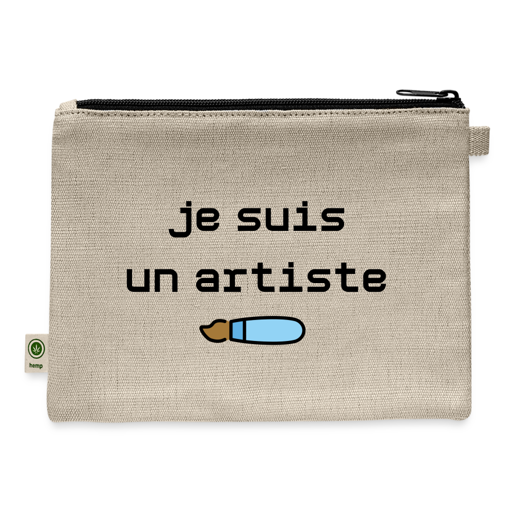 Customizable Artist + Paintbrush Moji + Je Suis Un Artiste Text (Two-Sided Print) Carry All Hemp Pouch - Emoji.Express - natural