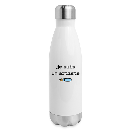 Customizable Woman Artist + Paintbrush Moji +Je Suis Un Artiste Text (Two-Sided Print) Insulated Stainless Steel Water Bottle - Emoji.Express - white