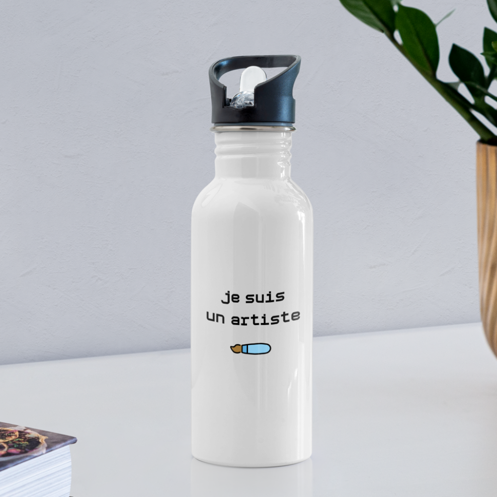 Customizable Woman Artist + Paintbrush Moji + Je Suis Un Artiste Text (Two-Sided Print) Water Bottle - Emoji.Express - white