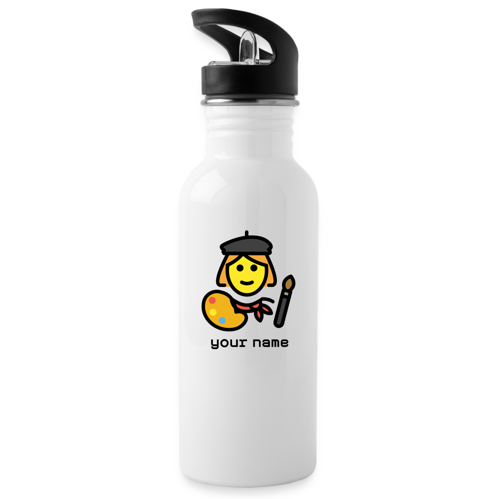 Customizable Woman Artist + Paintbrush Moji + Je Suis Un Artiste Text (Two-Sided Print) Water Bottle - Emoji.Express - white