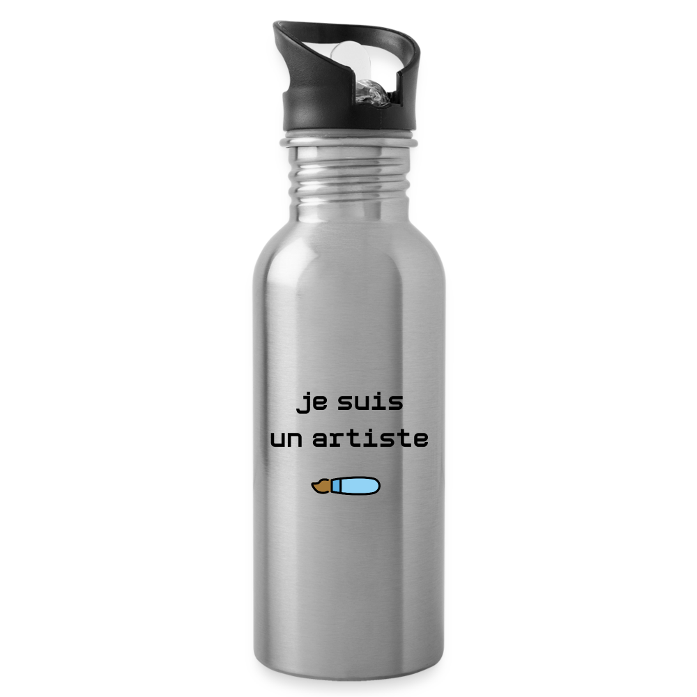 Customizable Woman Artist + Paintbrush Moji + Je Suis Un Artiste Text (Two-Sided Print) Water Bottle - Emoji.Express - silver