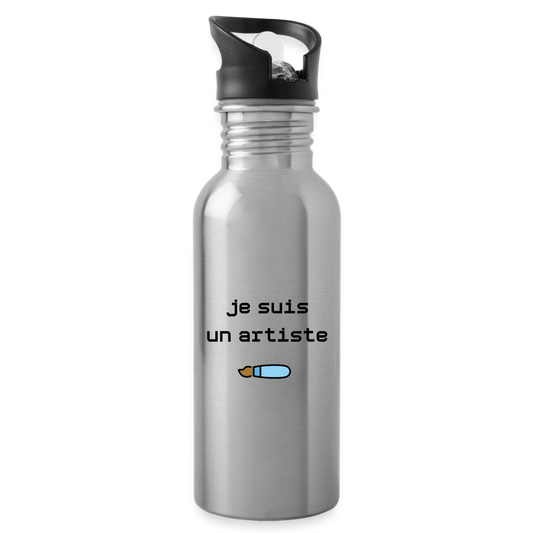 Customizable Woman Artist + Paintbrush Moji + Je Suis Un Artiste Text (Two-Sided Print) Water Bottle - Emoji.Express - silver