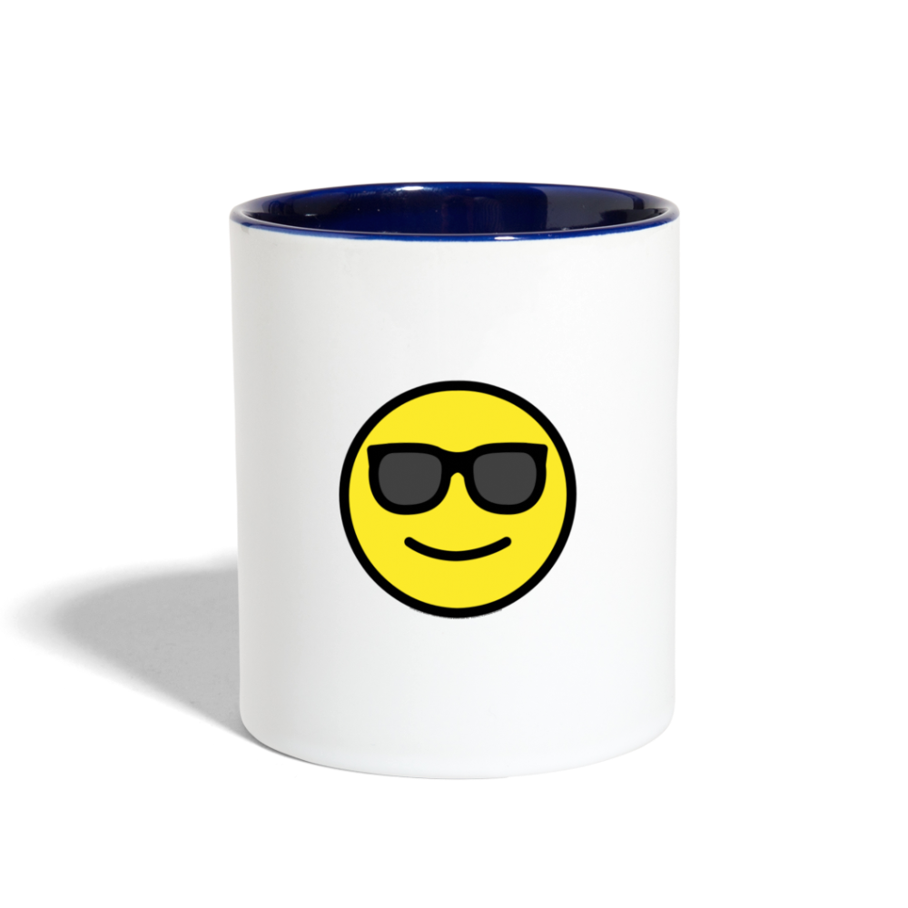 Customizable Sunglasses + Star Struck Moji (Two-Sided) Contrast Coffee Mug - Emoji.Express - white/cobalt blue