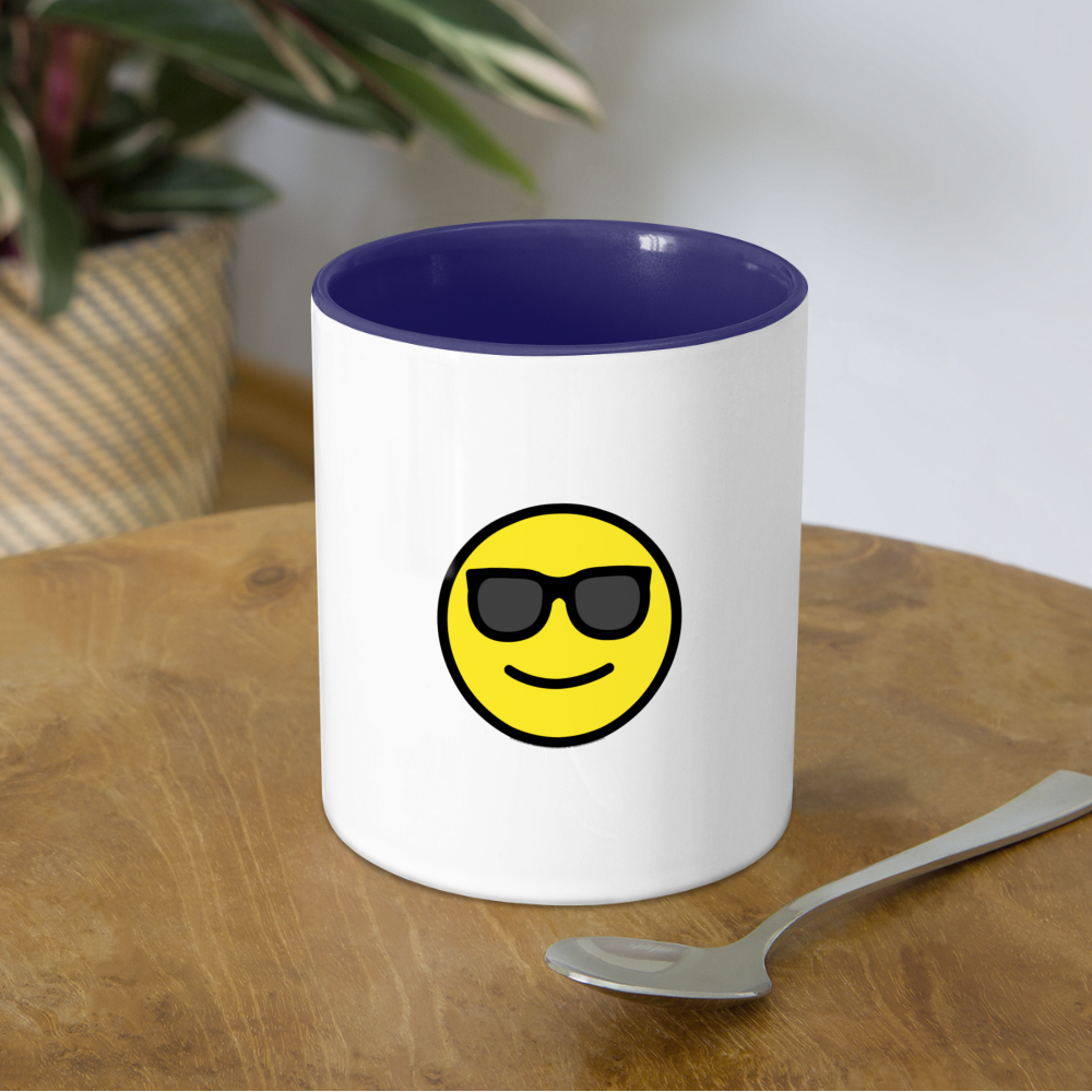Customizable Sunglasses + Star Struck Moji (Two-Sided) Contrast Coffee Mug - Emoji.Express - white/cobalt blue
