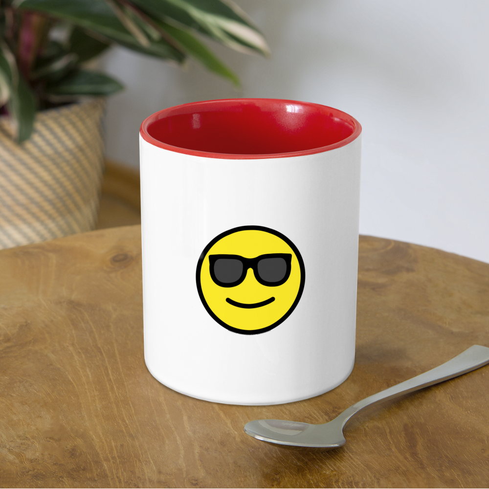 Customizable Sunglasses + Star Struck Moji (Two-Sided) Contrast Coffee Mug - Emoji.Express - white/red