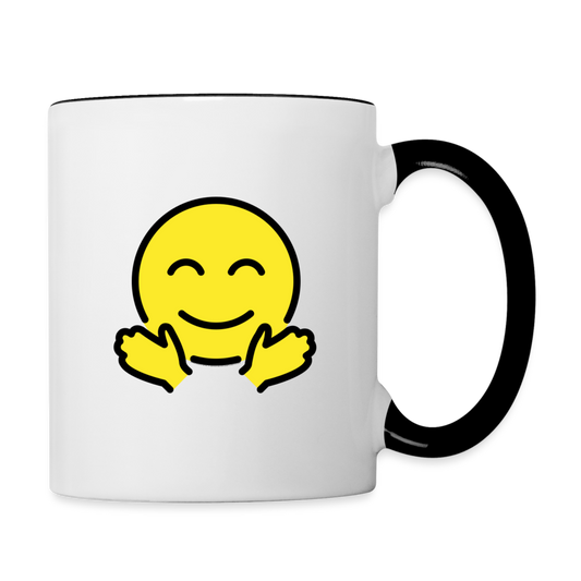 Customizable Smiling Face with Open Hands + Crying Face Moji (Two-Sided) Contrast Coffee Mug - Emoji.Express - white/black