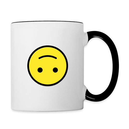 Customizable Upside Down Face + Smiling Face with Open Hands Moji (Two-Sided) Contrast Coffee Mug - Emoji.Express - white/black