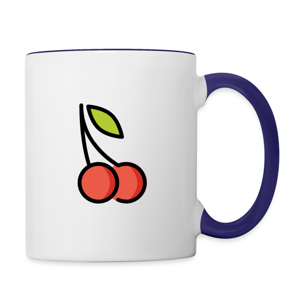 Customizable Cherries + Pie Moji (Two-Sided) Contrast Coffee Mug - Emoji.Express - white/cobalt blue