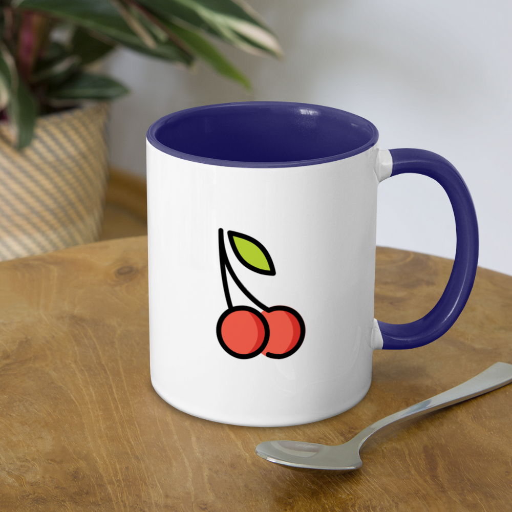 Customizable Cherries + Pie Moji (Two-Sided) Contrast Coffee Mug - Emoji.Express - white/cobalt blue