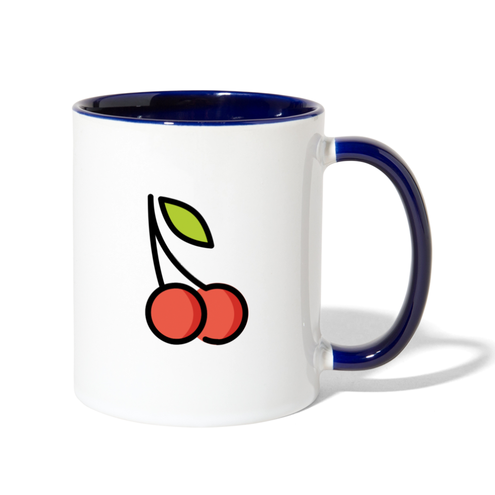 Customizable Cherries + Pie Moji (Two-Sided) Contrast Coffee Mug - Emoji.Express - white/cobalt blue