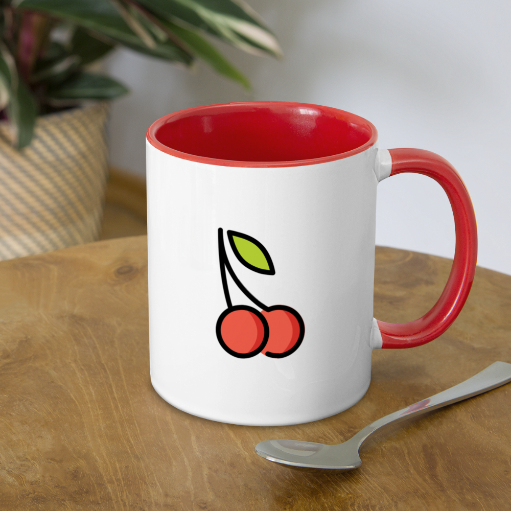 Customizable Cherries + Pie Moji (Two-Sided) Contrast Coffee Mug - Emoji.Express - white/red