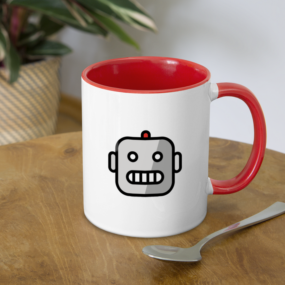 Customizable Robot Moji (Two-Sided) Contrast Coffee Mug - Emoji.Express - white/red