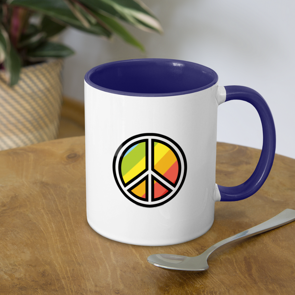 Customizable Peace Symbol + Victory Hand Moji (Two-Sided) Contrast Coffee Mug - Emoji.Express - white/cobalt blue