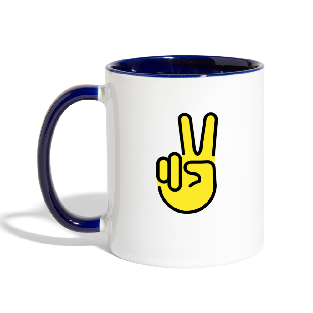 Customizable Peace Symbol + Victory Hand Moji (Two-Sided) Contrast Coffee Mug - Emoji.Express - white/cobalt blue