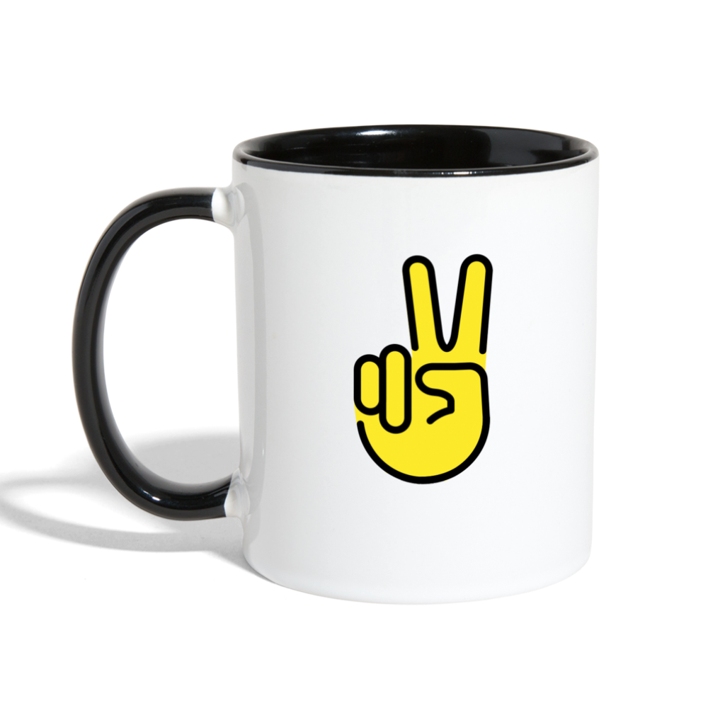 Customizable Peace Symbol + Victory Hand Moji (Two-Sided) Contrast Coffee Mug - Emoji.Express - white/black