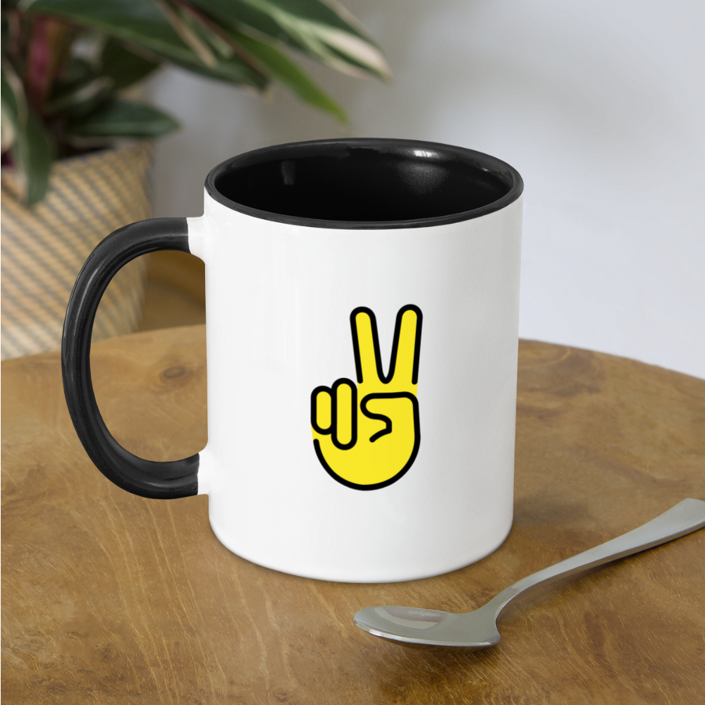 Customizable Peace Symbol + Victory Hand Moji (Two-Sided) Contrast Coffee Mug - Emoji.Express - white/black