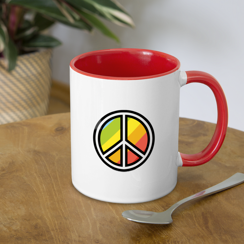 Customizable Peace Symbol + Victory Hand Moji (Two-Sided) Contrast Coffee Mug - Emoji.Express - white/red