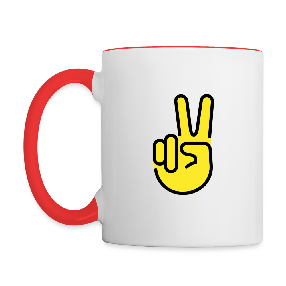 Customizable Peace Symbol + Victory Hand Moji (Two-Sided) Contrast Coffee Mug - Emoji.Express - white/red