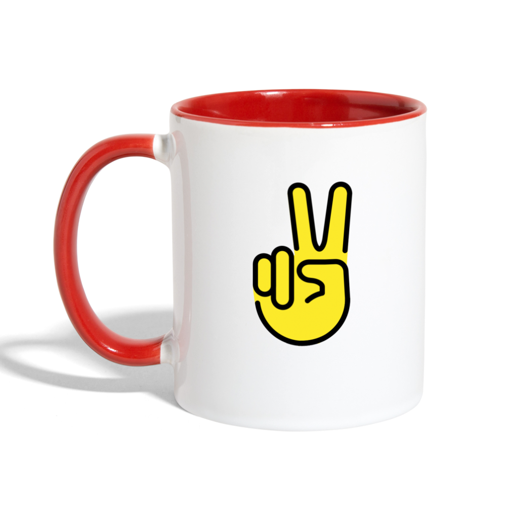 Customizable Peace Symbol + Victory Hand Moji (Two-Sided) Contrast Coffee Mug - Emoji.Express - white/red