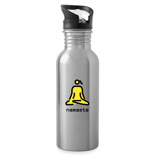 Customizable Woman in Lotus Position Moji + Namaste Text Water Bottle - Emoji.Express - silver