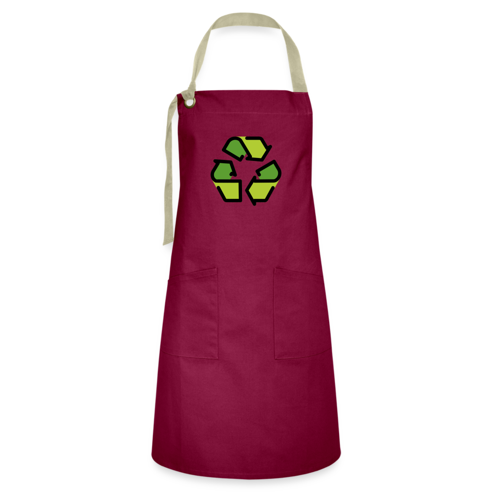 Customizable Recycling Symbol Moji Artisan Apron - Emoji.Express - burgundy/khaki