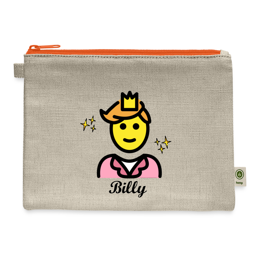 Customizable Man Wearing Crown + Sparkle Moji + Billy Text + MUA Text (Two-Sided Print) Carry All Hemp Pouch - Emoji.Express - natural/orange