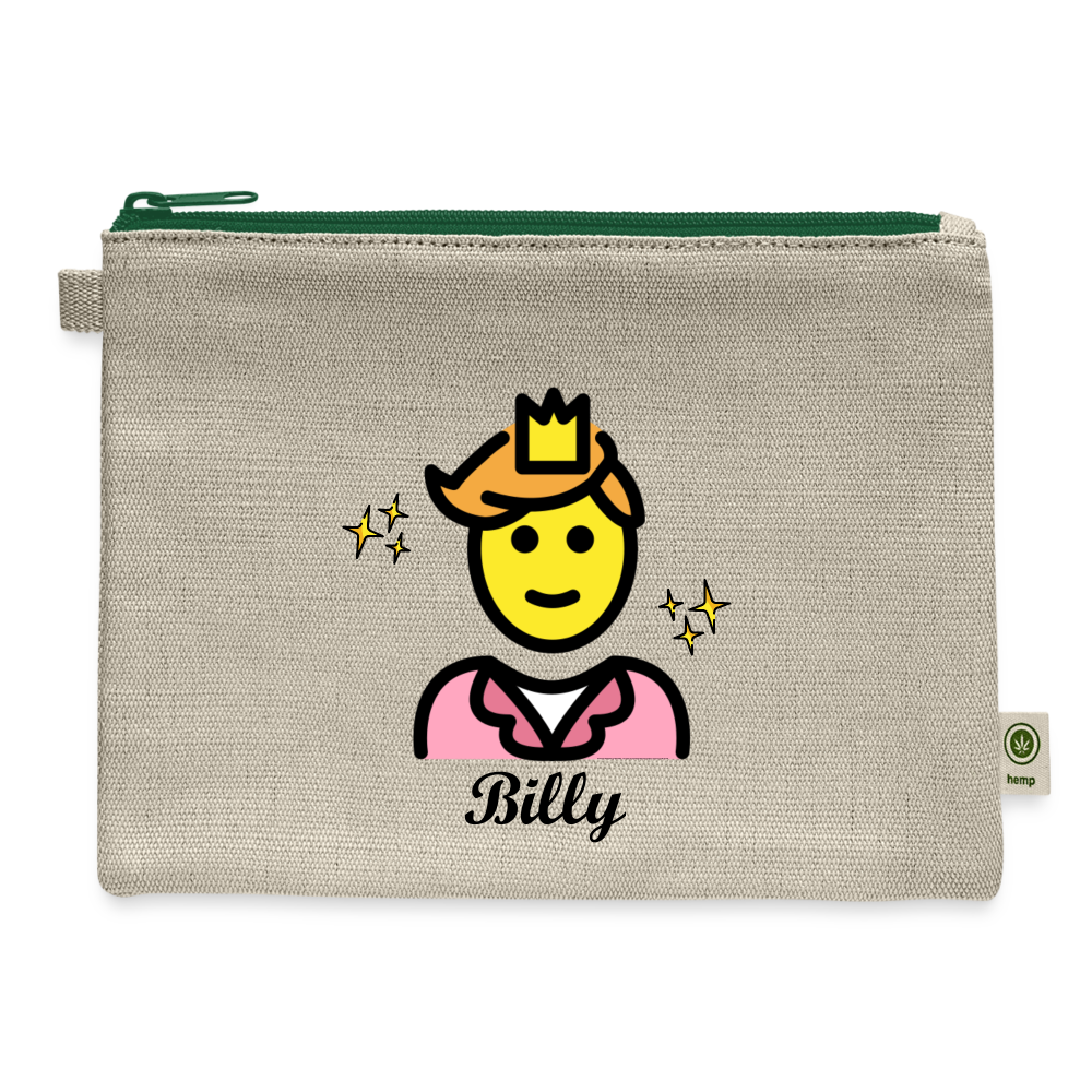 Customizable Man Wearing Crown + Sparkle Moji + Billy Text + MUA Text (Two-Sided Print) Carry All Hemp Pouch - Emoji.Express - natural/green