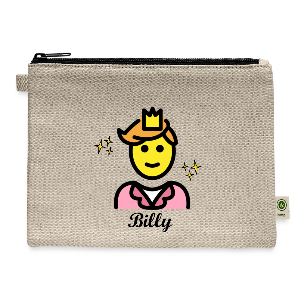 Customizable Man Wearing Crown + Sparkle Moji + Billy Text + MUA Text (Two-Sided Print) Carry All Hemp Pouch - Emoji.Express - natural