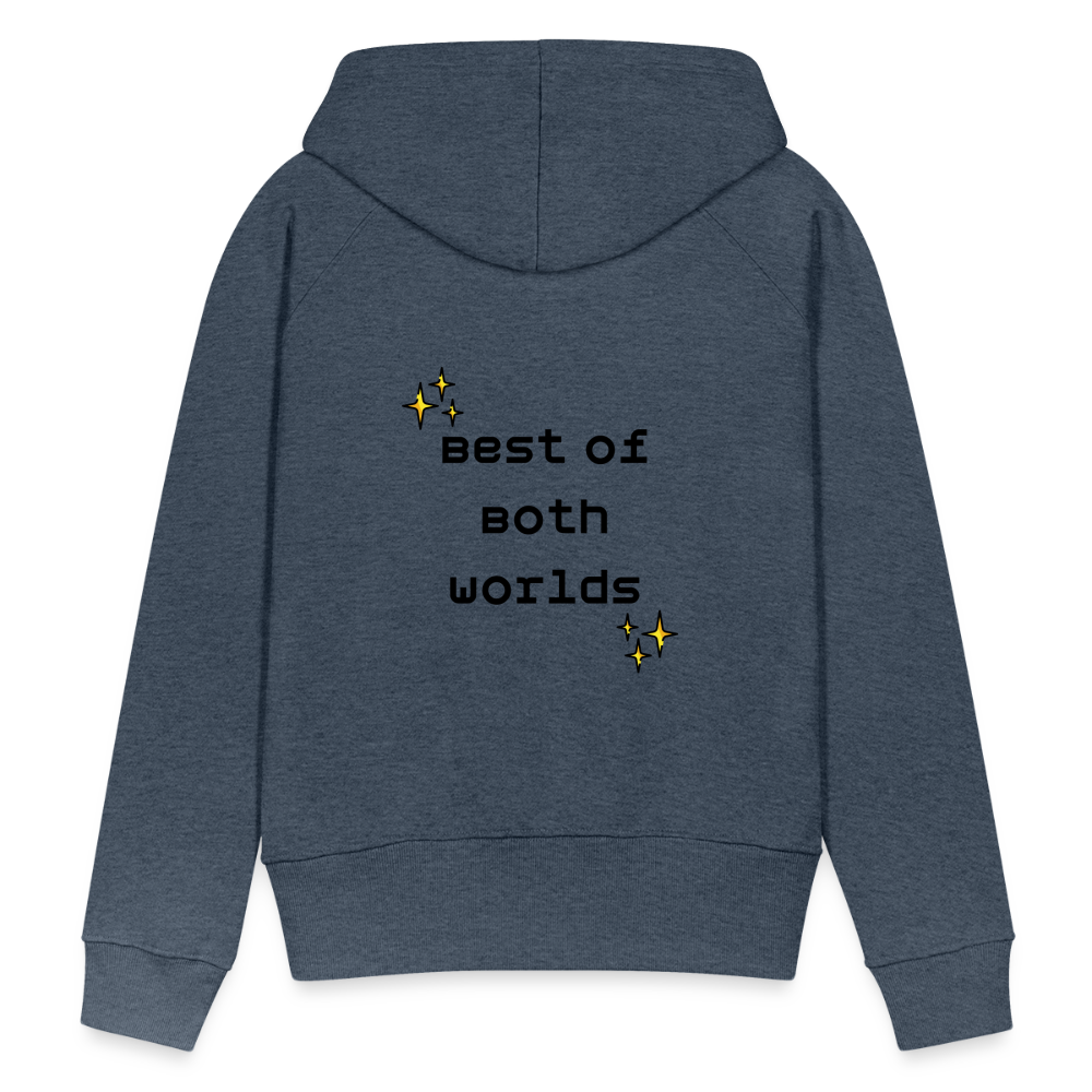 Customizable Virtual Reality Moji + Best of Both Worlds Text (Two-Sided) Women’s Premium Hoodie - Emoji.Express - heather denim