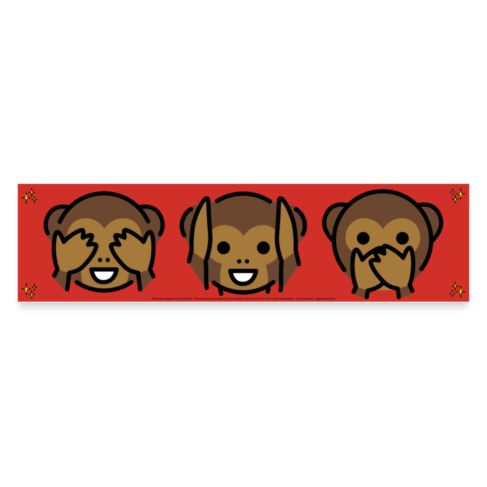 Emoji Expression: Three Wise Monkeys Bumper Sticker (Red) - Emoji.Express - white matte