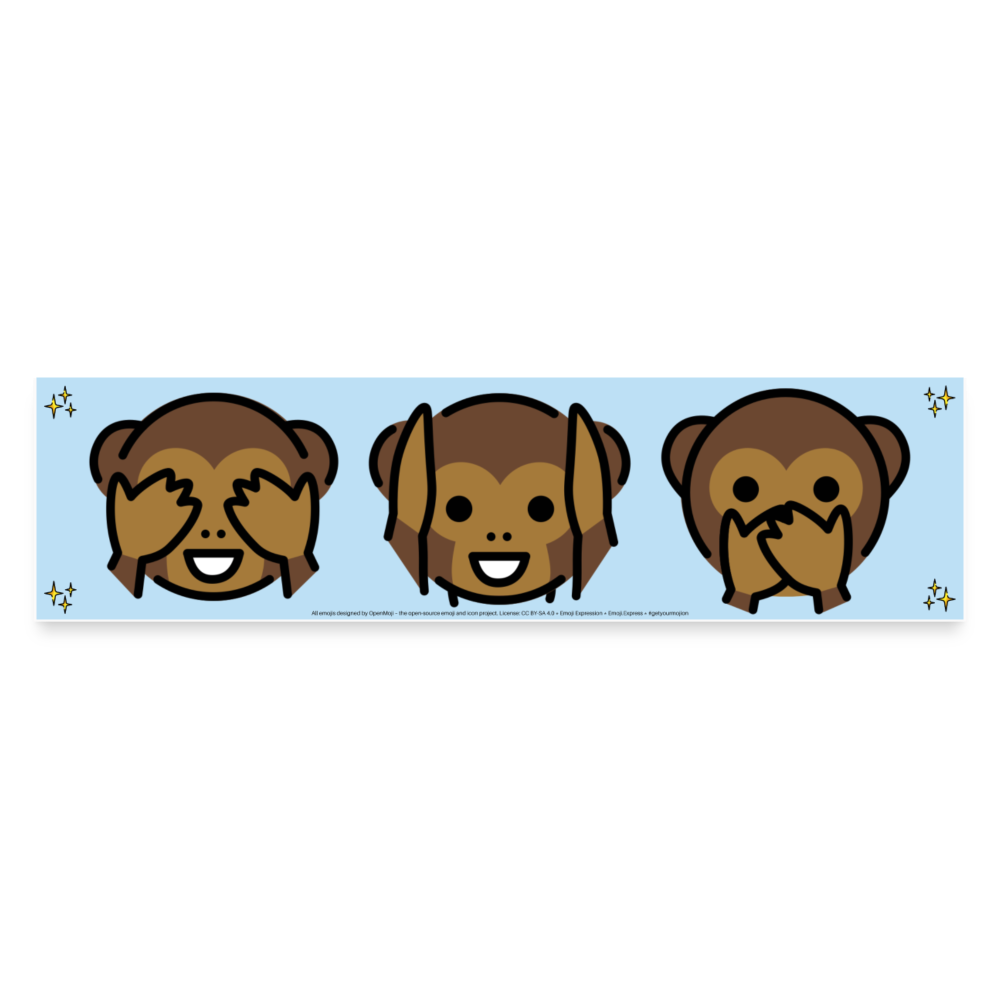 Emoji Expression: Three Wise Monkeys Bumper Sticker (Blue) - Emoji.Express - white matte