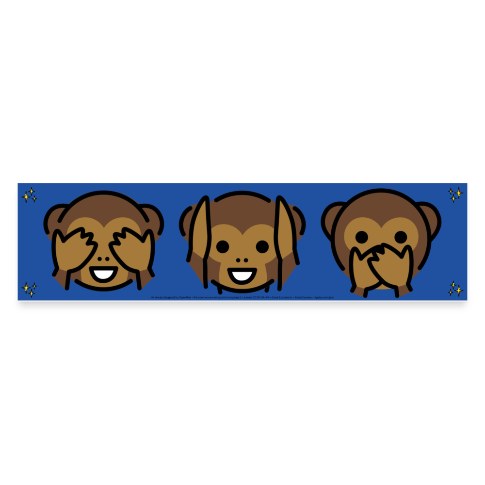 Emoji Expression: Three Wise Monkeys Bumper Sticker (Bright Blue) - Emoji.Express - white matte