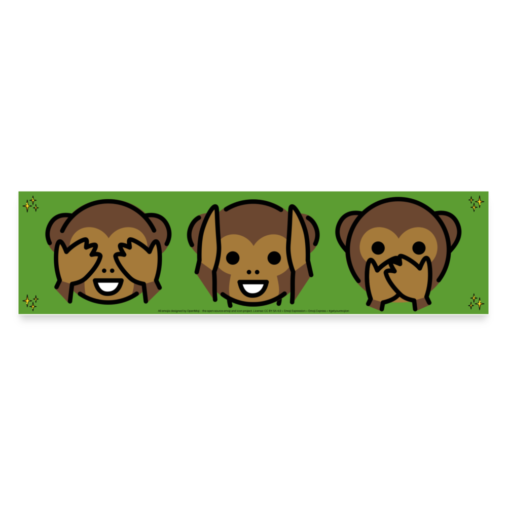 Emoji Expression: Three Wise Monkeys Bumper Sticker (Green) - Emoji.Express - white matte