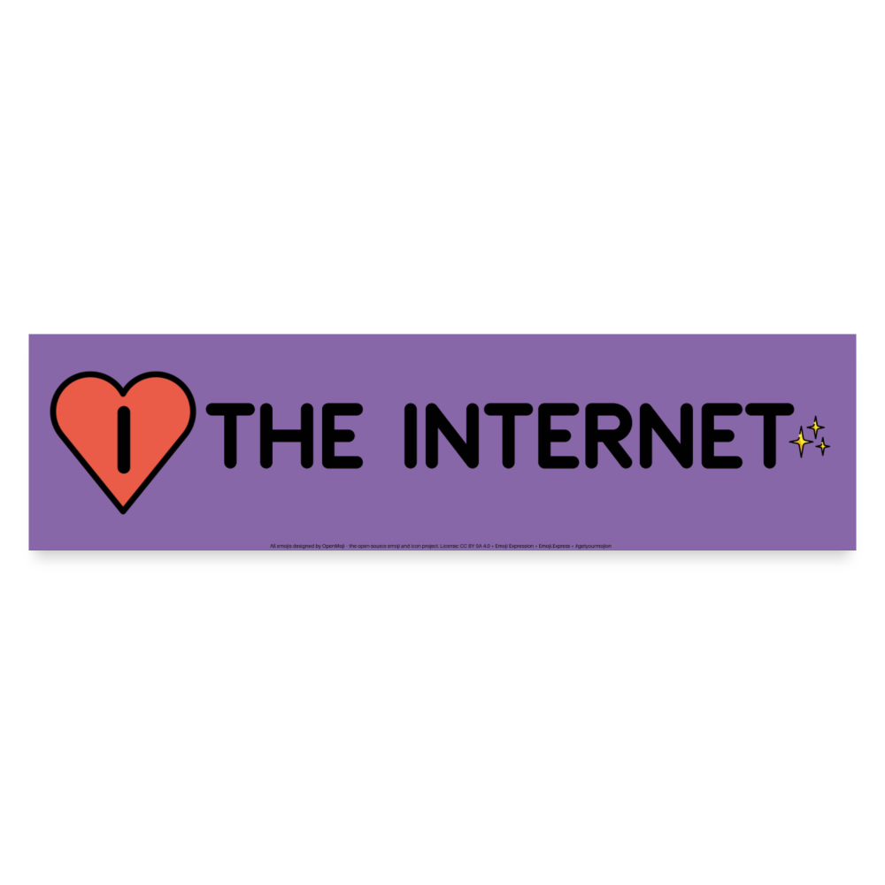 Emoji Expression: I Red Heart The Internet + Sparkles Moji Bumper Sticker (Purple) - Emoji.Express - white matte