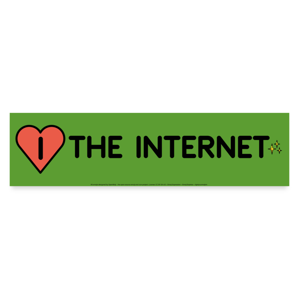 Emoji Expression: I Red Heart The Internet + Sparkles Moji Bumper Sticker (Green) - Emoji.Express - white matte