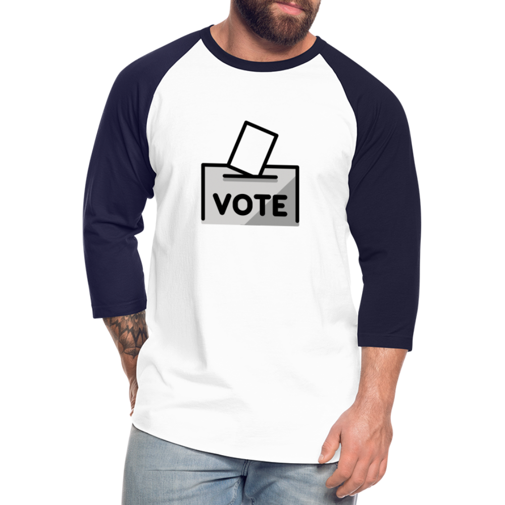 Customizable Ballot Moji with Vote Text Emoji Expression Unisex Baseball T-Shirt  - Emoji.Express - white/navy