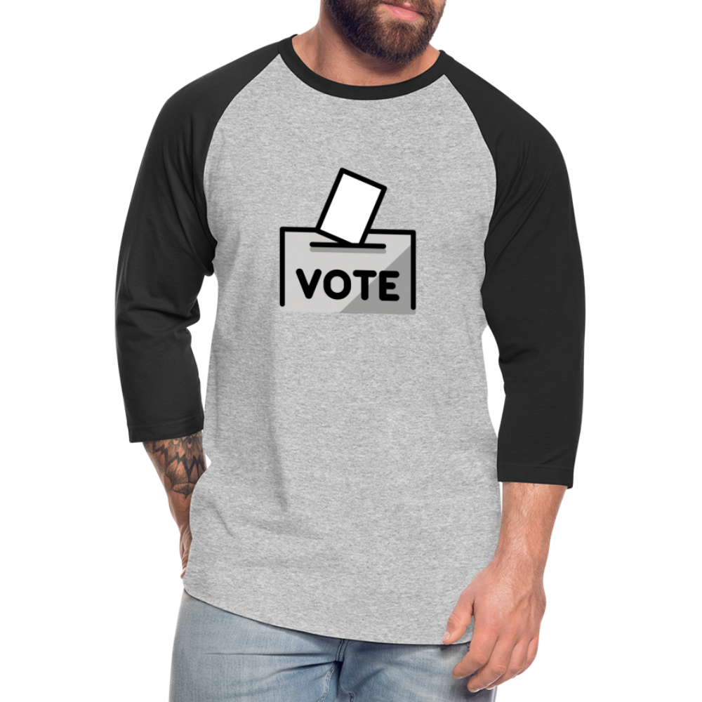 Customizable Ballot Moji with Vote Text Emoji Expression Unisex Baseball T-Shirt  - Emoji.Express - heather gray/black