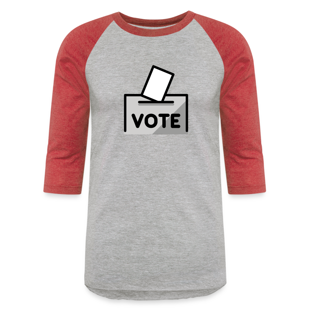 Customizable Ballot Moji with Vote Text Emoji Expression Unisex Baseball T-Shirt  - Emoji.Express - heather gray/red