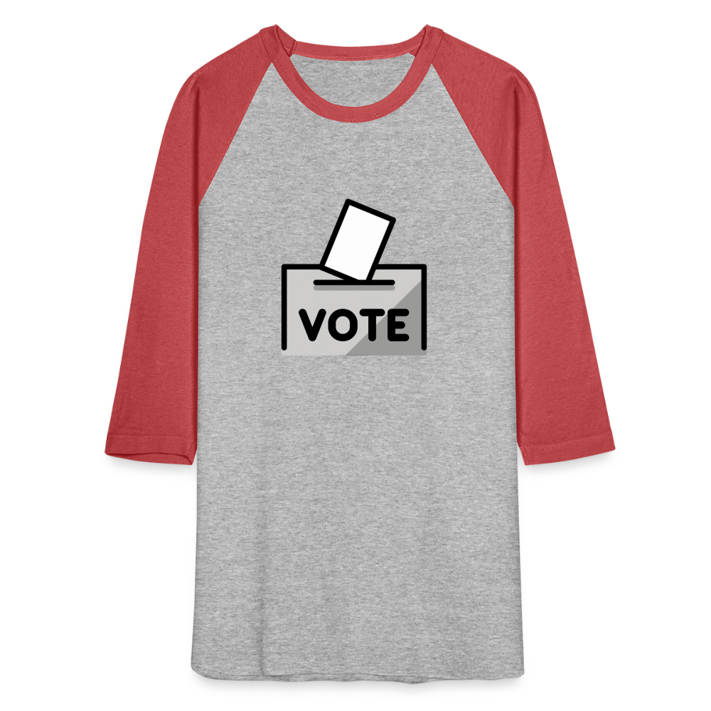 Customizable Ballot Moji with Vote Text Emoji Expression Unisex Baseball T-Shirt  - Emoji.Express - heather gray/red